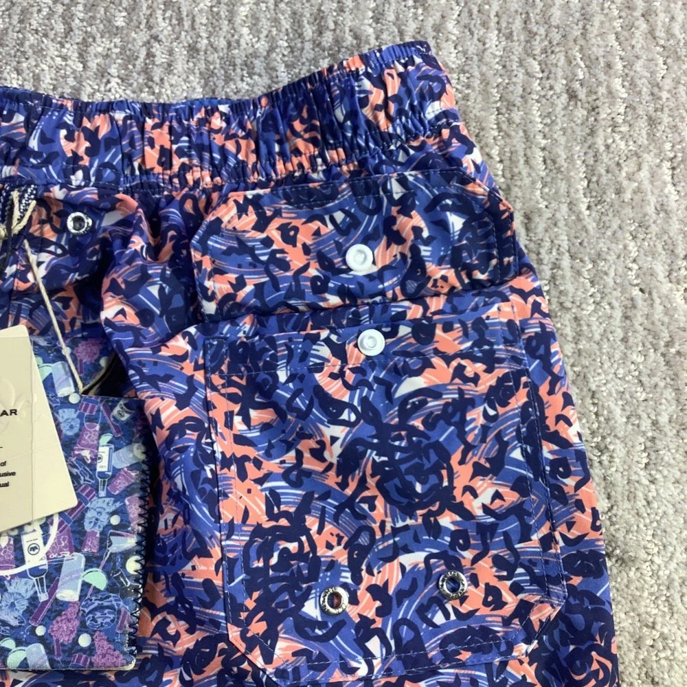 Peter Millar Seaside‎ Mens Blue Abstract Swirl Swim Trunks Shorts Size S NWT